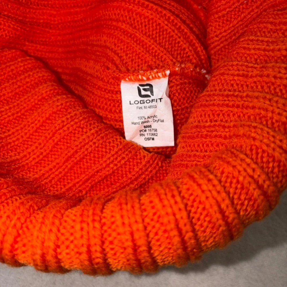 Logofit Campbell University Beanie Orange White Heart Pom Pom Knit Hat OSFM